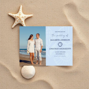 Coastal Blue Seashells Wedding Save The Date
