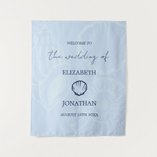 Coastal Blue Seashells Wedding Tapestry