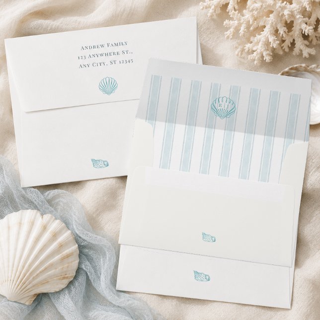 Coastal Blue Shell Beach Ocean Destination Wedding Envelope (Coastal Blue Shell Beach Ocean Destination Wedding Envelope)