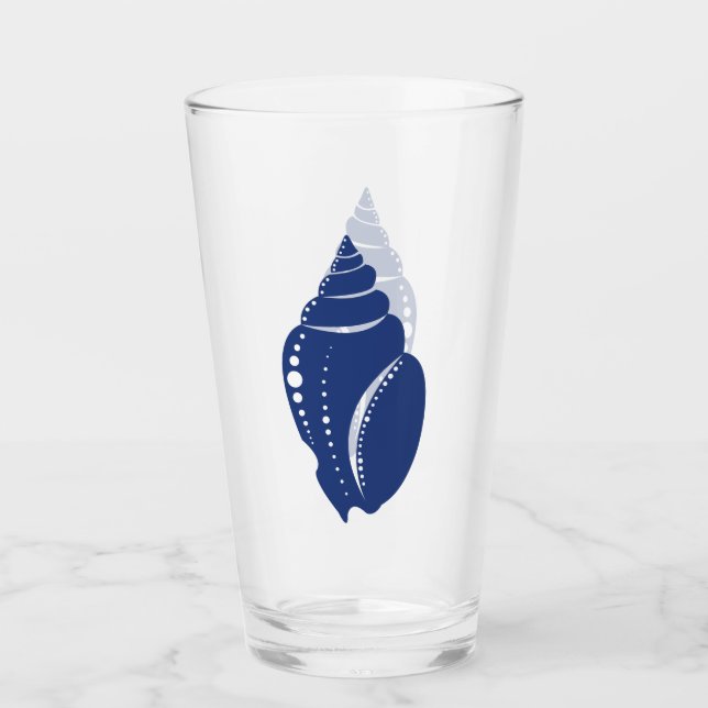 Coastal Blue Spiral Seashell Glass (Front)