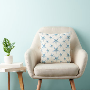 Coastal Blue Starfish Beach House Decor Cushion