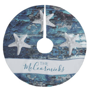 Coastal Blue Starfish Family Personalised Brushed Polyester Tree Skirt