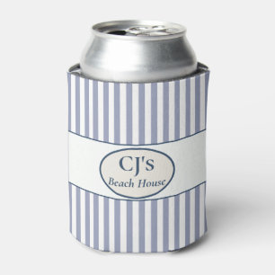 Coastal Blue Stripe Beach House Can Cooler