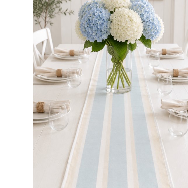 Coastal Blue Stripe Table Runner Beach House Table (Pastel Stripe table runner creates a stunning relaxing start to any celebration pair with napkins)
