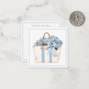 Coastal Blue Stripe Tote Bag With Blue Hydrangeas Card