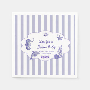 Coastal Blue Striped Sea You Soon Baby Shower Napkin