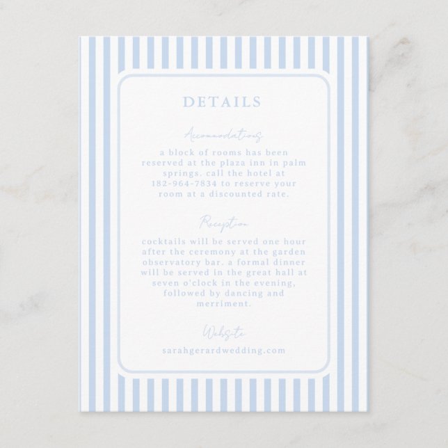 Coastal Blue Striped Wedding Detail Enclosure Card (Front)