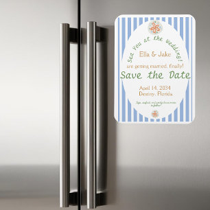 Coastal Blue Stripes Save the Date Magnet