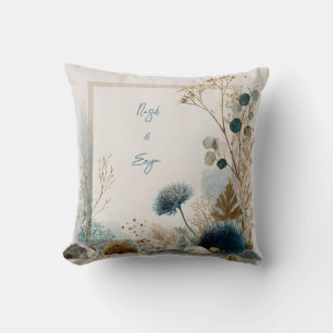 Coastal Blue Thistle and Gold Botanical Watercolor Cushion