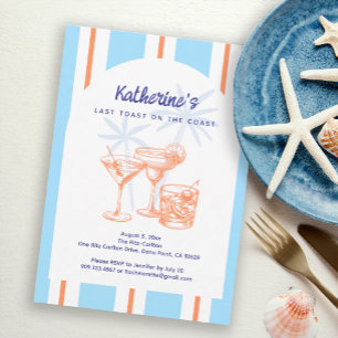 Coastal Blue Tropical Cocktails Bachelorette Party Invitation