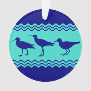 Coastal Blue Turquoise Sandpiper Birds Pattern Ornament