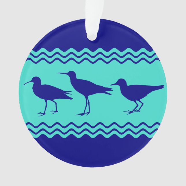 Coastal Blue Turquoise Sandpiper Birds Pattern Ornament (Front)