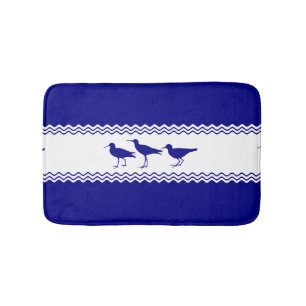 Coastal Blue Turquoise Stripe Sandpiper Birds Bath Mat
