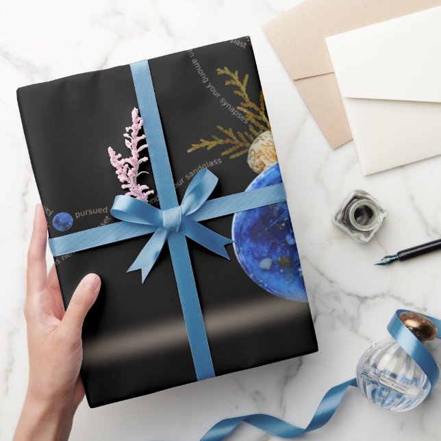Coastal blue vibes black seashell unique artsy wrapping paper (Gifting)