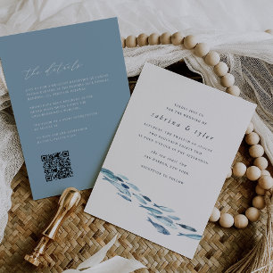 Coastal Blue Watercolor Fish All in One Wedding Invitation