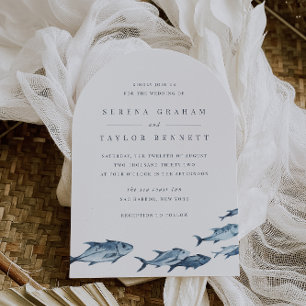 Coastal Blue Watercolor Fish Wedding Invitation