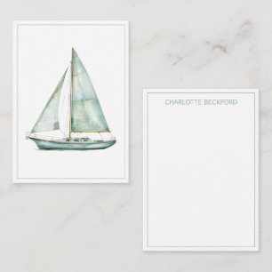 Coastal Blue Watercolor Sailboat Personalised Card