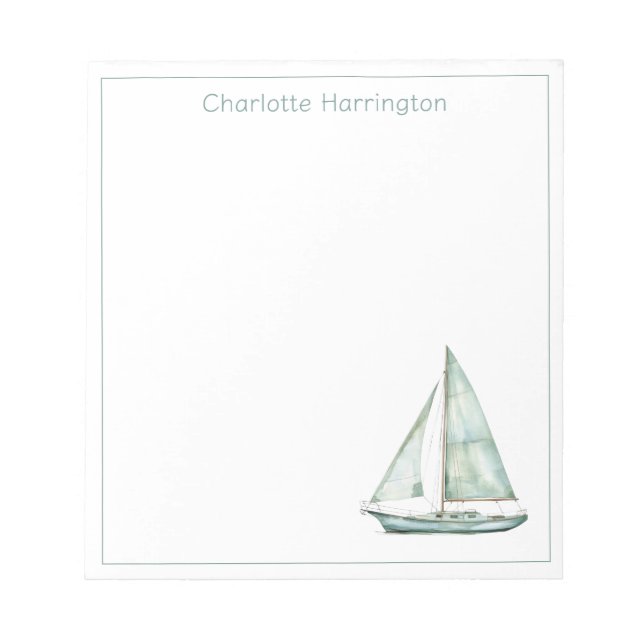 Coastal Blue Watercolor Sailboat Personalised Notepad (Front)