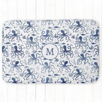 Coastal Blue Watercolor Undersea Octopus Monogram