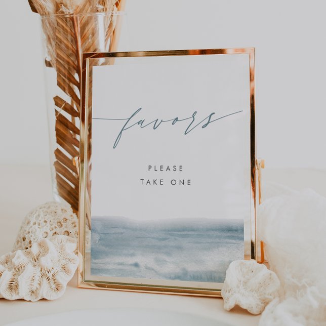 Coastal Blue Watercolor Wedding Favours Sign (Creator Uploaded)
