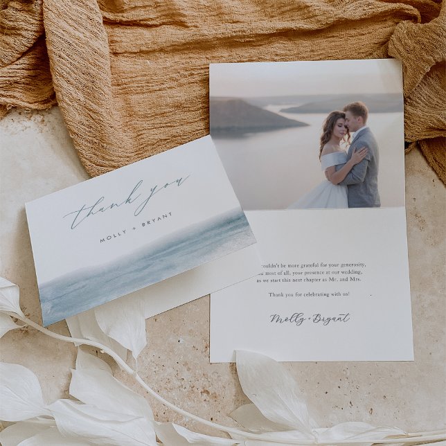 Coastal Blue Watercolor Wedding Thank You Card (Creator Uploaded)