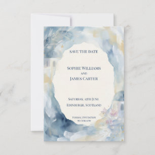 Coastal Blue Watercolour Save The Date Card