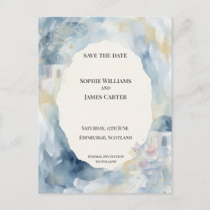 Coastal Blue Watercolour Save The Date Postcard