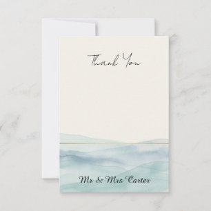 Coastal Blue Watercolour Wedding Thank You Card