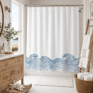 Coastal Blue Wave Beach House Bathroom Shower Curtain