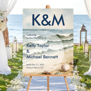 Coastal Blue Wedding Entry with Initials Acrylic Sign