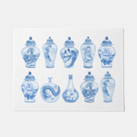 Coastal Blue White Chinoiserie Temple Ginger Jars