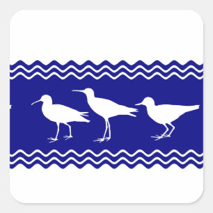 Coastal Blue White Sandpiper Birds Pattern Square Sticker