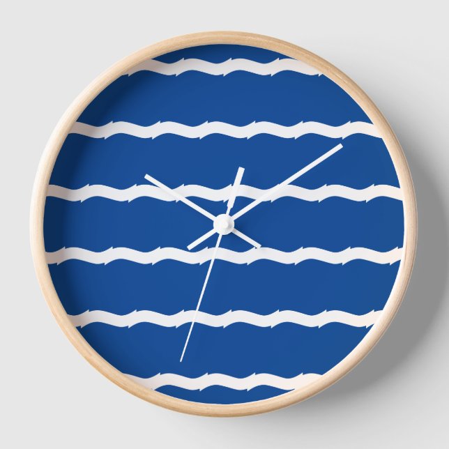 Coastal blue white sea waves pattern modern clock (Front)
