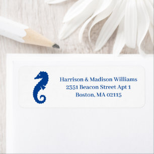 Coastal blue white seahorse fun Return Address