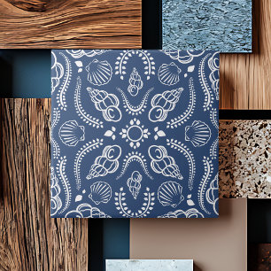 Coastal Blue & White Seashell Modern Pattern Tile