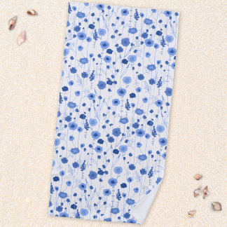 Coastal Blue Wildflower Meadow Botanical Floral Beach Towel