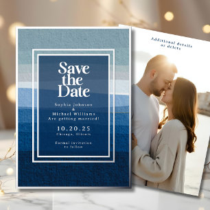 Coastal Blues Abstract Save the Date Photo Beach  Foil Holiday Card