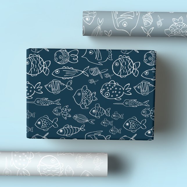 Coastal Blues Cute Ocean Fish  Wrapping Paper Sheet (Creator Uploaded)