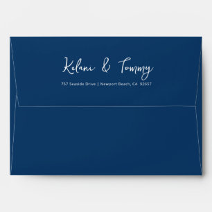 Coastal Blues Navy & White Script Wedding Envelope