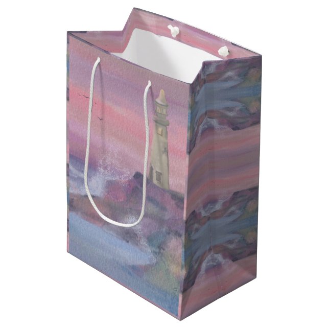Coastal Bluff Lighthouse With Pink Sky Medium Gift Bag (Front Angled)