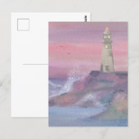 Coastal Bluff Lighthouse With Pink Sky