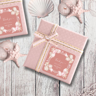 Coastal Blush pink pearl thank you Baby Shower Square Sticker