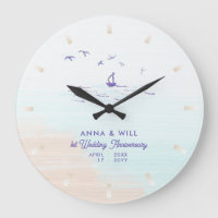 Coastal Boat Ocean Wave Modern Wedding Anniversary