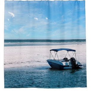 Coastal Boat Wall Art Minimalist Ocean Blue Shower Curtain