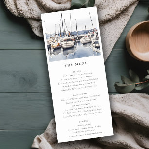 Coastal Boats at Harbour Seascape Wedding Menu Car Invitation