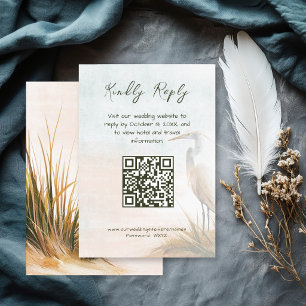 Coastal Boho Egret QR code RSVP Enclosure Card