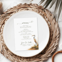 Coastal Boho Egret Wedding Menu