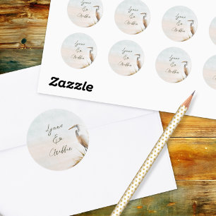 Coastal Boho Egret Wedding Names Stickers