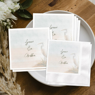 Coastal Boho Egret Wedding Personalised Napkin
