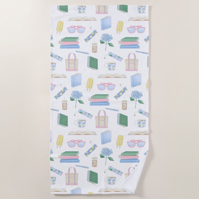 Coastal Book Club Summer Beach Reading Beach Towel (Front)